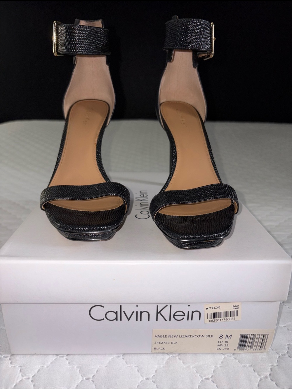 Calvin Klein Black Textured Ankle-Strap Platform Sandals